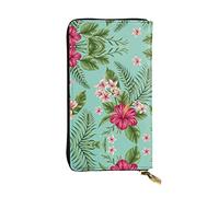 Portafoglio tenuto in mano lungo delle donne del raccoglitore del cuoio del modello del leopardo per lo stoccaggio della moneta del, Hawaiian Tropical Foglie Fiori, Taglia unica