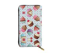 Portafoglio tenuto in mano lungo delle donne del raccoglitore del cuoio del modello del leopardo per lo stoccaggio della moneta del, Motivo cupcake., Taglia unica