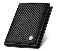 Portafoglio trifold RFID uomo in fibra di carbonio con 11 scomparti per carte|1 tasca monete e 1 tasca verticale con zip|2 finestre documenti d'identità|2 scomparti banconote