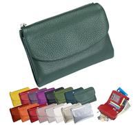 Portafoglio Unisex In Pelle Martellata, Portamonete Corto In Vera Pelle Per Monete E Carte, Piccolo Portafoglio Compatto A Due Ante Con Porta Carte Di Credito, Pochette Organizer Da 13,5 Cm (H)