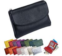 Portafoglio Unisex In Pelle Martellata, Portamonete Corto In Vera Pelle Per Monete E Carte, Piccolo Portafoglio Compatto A Due Ante Con Porta Carte Di Credito, Pochette Organizer Da 13,5 Cm (E)