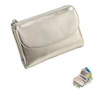 Portafoglio unisex in vera pelle pieno fiore, con portamonete, scomparti per carte di credito e tasca con cerniera, design compatto a due ante per uomini e donne, Oro, 13.5*3*10CM, Minimalista