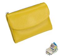 Portafoglio unisex in vera pelle pieno fiore, con portamonete, scomparti per carte di credito e tasca con cerniera, design compatto a due ante per uomini e donne, Giallo, 13.5*3*10CM, Minimalista