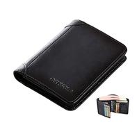 Portafoglio uomo in pelle bovina pieno fiore interno ed esterno in vera pelle morbida a tre persiane antifurto, ultra sottile, multi-slot per carte, portafoglio verticale mul, Blu-Grigio, 1, Casual