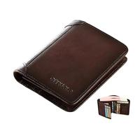 Portafoglio uomo in pelle bovina pieno fiore interno ed esterno in vera pelle morbida a tre persiane antifurto, ultra sottile, multi-slot per carte, portafoglio verticale mul, marrone, 1, Casual