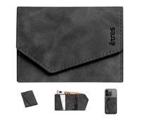 Portafoglio Uomo Sottile Personalizzato, Portacarte RFID con Attacco Magnetico Smartphone, Mini Wallet Leggero con Tasca Banconote, Regalo Festa del Papà, Compleanno (Nero, Easy Saffiano)