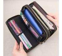 Portafoglio vintage da donna con doppia cerniera e chiusura a ribalta, grande capacità, borsa alla moda, fodera in poliestere, design multifunzione anti-furto RFID, molteplici scomparti per carte di c