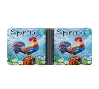 Portafoglio Welcome Spring Rooster da uomo in resistente pelle PU, portafoglio a due ante con portamonete e organizer sicuro per carte.