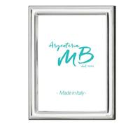 Portafoto con Cornice in Argento a Fascia Stretta 1,4 cm con Finitura Lucida e Doppio Bordo Interno ed Esterno, Retro in Legno cm 20 x 30