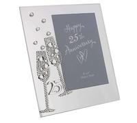 Portafoto in vetro, tema: 25º anniversario di matrimonio, motivo: coppe di champagne, con strass, dimensioni: 19 cm x 16,5 cm, colore: argento, numero di riferimento: WG45425