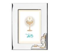 Portafoto per La Prima Comunione con Calice Ostia e Spiga di Grano, Cornice Personalizzabile con Incisione Realizzata in Argento PVD cm 10 x 15