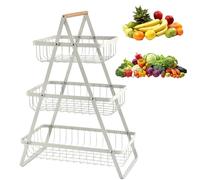 Portafrutta 3 Piani in Metallo Con Manico - Cesto Frutta Da Tavolo Staccabile Per Cucina - Mantiene Frutta e Verdura Fresca - Adatto Per Snack, Pane (Bianco)