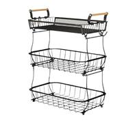 Portafrutta - Cestino a 3 ripiani, organizer da cucina, con ganci per banane, per verdure, pane, snack, dispensa, casa, appartamento, frutta, verdura, 3 ripiani, in filo metallico