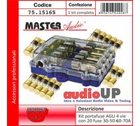 PORTAFUSIBILE AGU 4 VIE IN KIT DI 20 FUSIBILI DI RICAMBIO. FUSIBILI CAR AUDIO