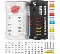 Portafusibili 12 x auto 12 V fusibili piatti ATO/ATC 12 scomparti illuminano custodia in plastica M5 vite con 5-25 A fusibile 32 V 100 A max per auto barca RV