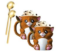 Portaghiaccio a Forma di Gatto, Simpatico Portaghiaccio a Forma di Gattino Stampato in 3d, Coppette per Gelato con Manico e Due Cucchiai, a Prova di Perdite, Riutilizzabili(2pcs-c)