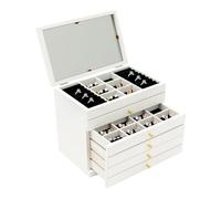 Portagioie a 6 ripiani con specchio e cassetti, bianco, 30 x 19 x 25 cm | Scomparti interni in velluto con fessure per anelli e orecchini, per toeletta, camera da letto e spogliatoio