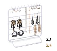Relaxdays Portagioie, per Collane, Orecchini, Bracciali, Organizer per Gioielli, Stand, HxLxP: 21 x 20 x 10 cm, Bianco