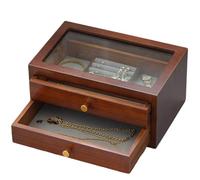 Portagioie da donna, classico organizer con coperchio in vetro, design a 4 strati per collane, anelli, orecchini, orologi, bracciali, stile rustico