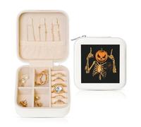 Portagioie da viaggio con testa di zucca di scheletro di Halloween, in pelle PU, per anelli, orecchini, ciondoli, collane, per ragazze e donne