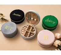 Portagioie da viaggio rotondo in velluto felpato, personalizzabile, mini portagioie da viaggio, regalo per ragazze e donne