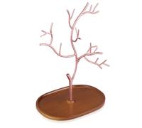 Navaris Portagioie Donna a forma di Albero - Portagioielli da Tavolo Collane Orecchini Anelli - Espositore Porta Gioielli Metallo e Bambù - Oro Rosa