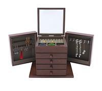 Portagioie grande in legno, a 5 livelli, con 5 cassetti, per diversi gioielli, tra cui occhiali da sole, orologi, forcine, orecchini, anelli, 30 x 20 x 25 cm, marrone
