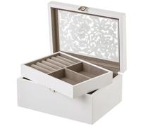 Portagioie in Legno Bianco Design Floreale Scatola Organizer Porta Gioielli