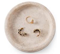 Portagioie in marmo da 5 pollici, porta anelli fatto a mano - Vassoio in pietra per collana, orecchini e profumo - Portaoggetti decorativo per vanità vintage (Travertine)