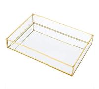 Portagioie in Vetro Dorato, Organizzatore di Gioielli per Gioielli Espositori per Cosmetici Ottone e Vetro, Oro (L)