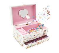 Portagioie musicale per bambini, carillon con unicorno rotante, per bambine, con cassetti, regalo di compleanno (balletto bianco)