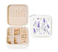 Portagioie piccolo con fiori di lavanda, viola, in pelle PU, organizer da viaggio, per donne e ragazze, custodia per anelli, orecchini, collane, bracciali