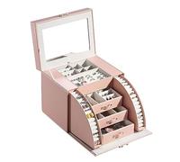 portagioie, Portagioie Organizzatore di gioielli Rosa multifunzionale, custodia for gioielli specchio incorporato, scatola di immagazzinaggio for collane orecchini bracciali anelli donne ragazze(A)