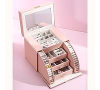 portagioie, Portagioie Organizzatore di gioielli Rosa multifunzionale, custodia for gioielli specchio incorporato, scatola di immagazzinaggio for collane orecchini bracciali anelli donne ragazze(B)