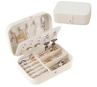 Portagioie Viaggio Piccolo Scatola Organizzatore Gioielleria, Cofanetto Gioielli Pelle Finta PU, Confezione Regalo Donne & Ragazze, Porta Organizeri Gioie Bianco per Anelli Orecchini Collane Bracciali