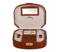 Portagioie vintage con serratura, organizer portatile in pelle PU a doppio strato specchio e scomparto segreto