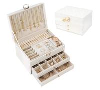 Portagioielli portagioie grande a 3 livelli in PU portagioie bianco con chiave e cassetti organizzatori per gioielli per orecchini, braccialetti, anelli