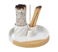 Portaincenso multifunzione, realizzato a mano, in ceramica, per bastoncini di incenso Palo Santo, salvia, ciotola per sbavature, cenere, decorazione per la casa per meditazione (terracotta bianca)