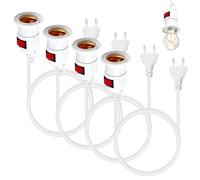 Portalampada E27 con Cavo e Interruttore, 4 Pezzi Portalampade E27 con cavo di alimentazione da 5 metri e spina, per lampade a sospensione, lampade fai da te, plafoniere, 300W 220V, bianco