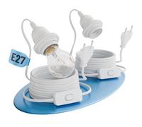 Portalampada E27 con Interruttore, 2 Base 5m Cavo Bianco - Spina Max. 60W 250V