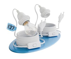 Portalampada E27 con Interruttore, 2 Base 5m Cavo Bianco - Spina Max. 60W 250V