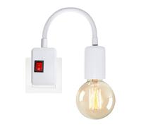 Portalampada E27 con Interruttore, 20CM Flessibile Collo di Cigno Braccio, Bianco Porta Lampada con Spina, Lampada Muro con Presa, Portalampada da Parete per Illuminazione Interna, Senza Lampadine