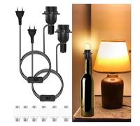 Portalampada E27 Nera per Bottiglia con Interruttore e Cavo 1,8m, Bottiglia E27 Adattatore, Porta Lampade Kit per Lampada Bottiglia di Vino, per Lampada da Tavolo Fai da te, 2 pezzi