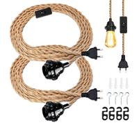 Portalampada vintage a sospensione, 2 pezzi corda di canapa kit lampada lampada a sospensione cavo lampada lampada da 4,5 m, portalampada E27 con spina, lampada a sospensione fai da te per industria,