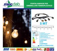 Portalampade per Ombrelloni con Cavo 5 mt E27 in Termoplastico Nero Enjoy Sovil