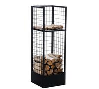 CLP Portalegna Camino in Metallo Forrest I Scaffale Portalegna in Rete Metallica 2 Ripiani I Accessorio Camino Legna 40x40CM, Alto120 CM, Colore:Nero