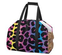 Portalegna da ardere con manico in pelle di leopardo con sfumatura fluo, grande capacità, borsa per il trasporto della legna da ardere, borsa per il trasporto di legna da ardere, accessori per camino,