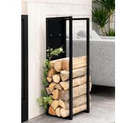 Portalegna da ardere for interni ed esterni, portalegna in metallo con ripiano e supporto sospesi, contenitore decorativo nero for arredamento rustico, altezza 160 cm