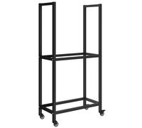 Portalegna da Esterno e Interno 60x30x119 cm a Due Livelli con Ruote in Acciaio Rinforzato Nero