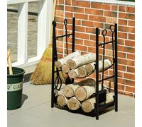 Portalegna da Interno ed Esterno in Metallo con Paletta, Scopa, Attizzatoio e Pinza,44.5x29.5x73cm, Nero, 70kg di Legna Description:Scegli la legnaia Outsunny per tenere la tua legna sempre a portata